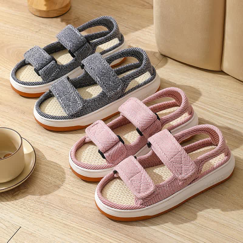 Atmungsaktive, rutschfeste Leinen-Sandalen mit Klettverschluss - image 3