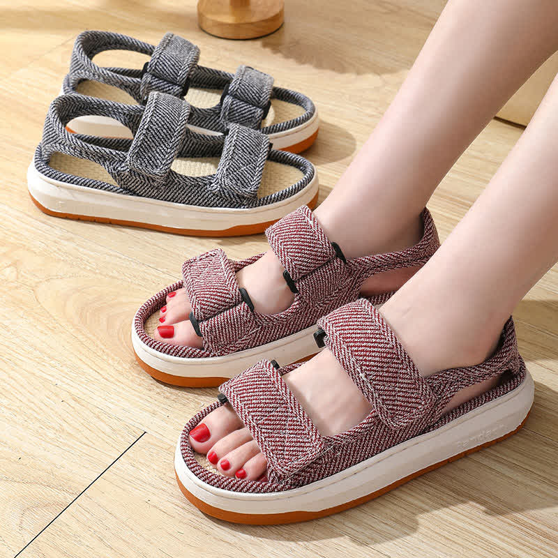 Atmungsaktive, rutschfeste Leinen-Sandalen mit Klettverschluss - image 0