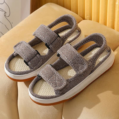 Atmungsaktive, rutschfeste Leinen-Sandalen mit Klettverschluss - Braun - EU45-46 (US11-12) - image 7
