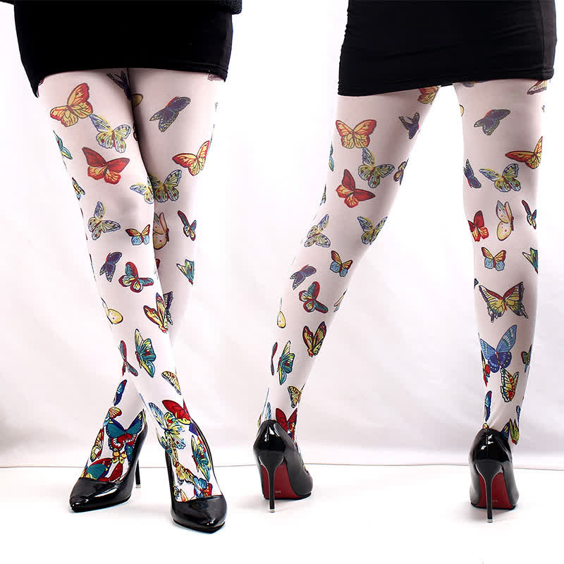 Strumpfhose mit Blumen- und Schmetterlingsmuster - A - Einheitsgröße - image 2