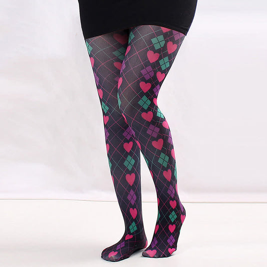 Strumpfhose mit Vintage Love-Diamant-Print - A - Einheitsgröße - image 0