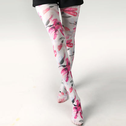 Weiße Strumpfhose mit Vintage-Schmetterlings-Blumendruck - B - Einheitsgröße - image 3