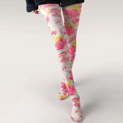 Weiße Strumpfhose mit Vintage-Schmetterlings-Blumendruck - A - Einheitsgröße - image 1