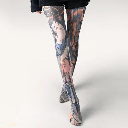 Weiße Strumpfhose mit Vintage-Schmetterlings-Blumendruck - D - Einheitsgröße - image 4