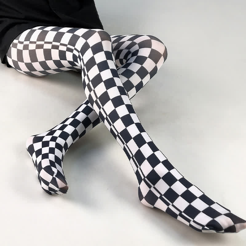 Strumpfhose mit Vintage-Karomuster und Herz-Print