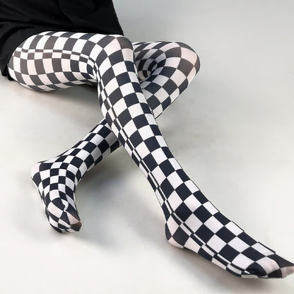 Strumpfhose mit Vintage-Karomuster und Herz-Print