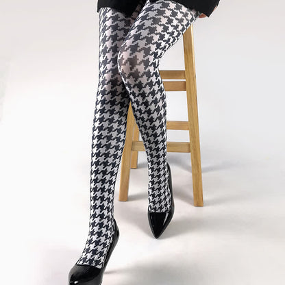 Strumpfhose mit Vintage-Karomuster und Herz-Print