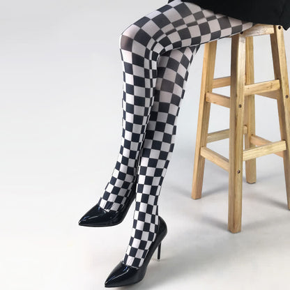 Strumpfhose mit Vintage-Karomuster und Herz-Print