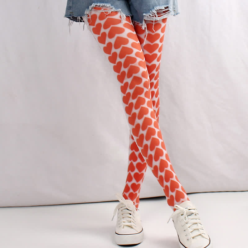 Strumpfhose mit Vintage-Karomuster und Herz-Print