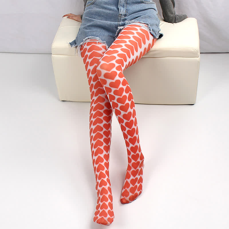 Strumpfhose mit Vintage-Karomuster und Herz-Print