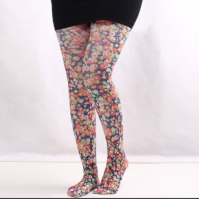 Strumpfhose mit Vintage-Blumenmuster und Punkten - C - Einheitsgröße - image 3