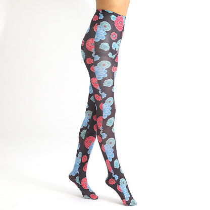 Strumpfhose mit Vintage-Blumenprint und Leopardenmuster - image 12