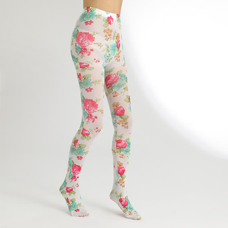 Strumpfhose mit Vintage-Blumenprint und Leopardenmuster - D - Einheitsgröße - image 9