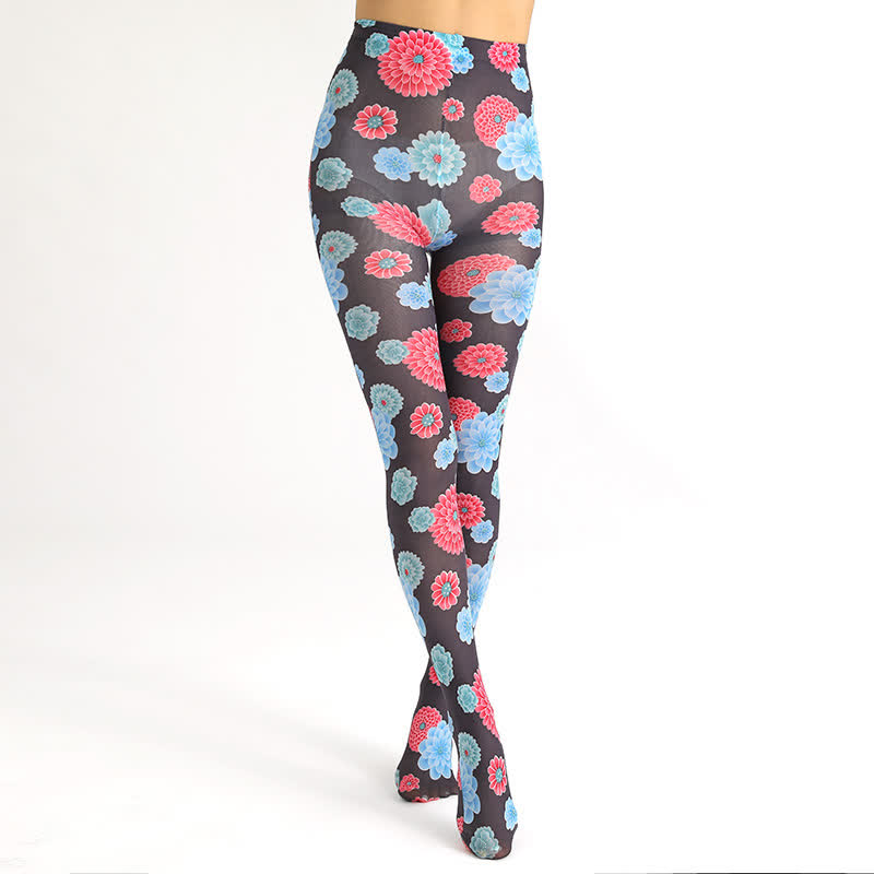 Strumpfhose mit Vintage-Blumenprint und Leopardenmuster - E - Einheitsgröße - image 12