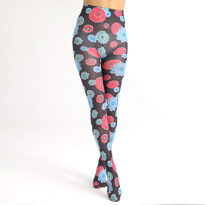 Strumpfhose mit Vintage-Blumenprint und Leopardenmuster - E - Einheitsgröße - image 12