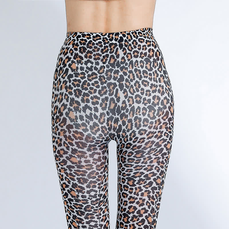 Strumpfhose mit Vintage-Blumenprint und Leopardenmuster - image 4