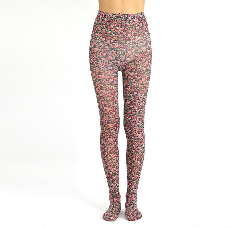 Strumpfhose mit Vintage-Blumenprint und Leopardenmuster - B - Einheitsgröße - image 4