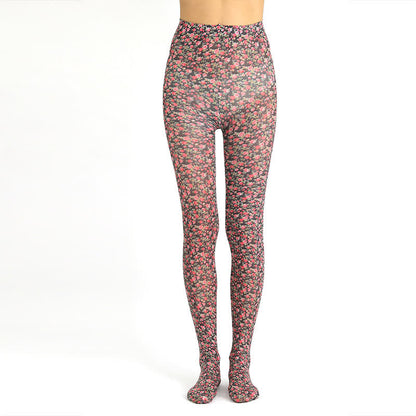 Strumpfhose mit Vintage-Blumenprint und Leopardenmuster - B - Einheitsgröße - image 4