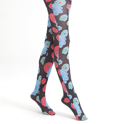 Strumpfhose mit Vintage-Blumenprint und Leopardenmuster - image 15