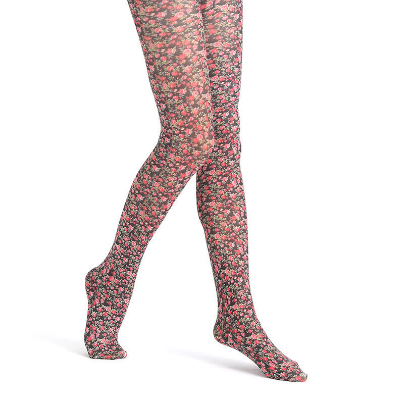 Strumpfhose mit Vintage-Blumenprint und Leopardenmuster - image 5