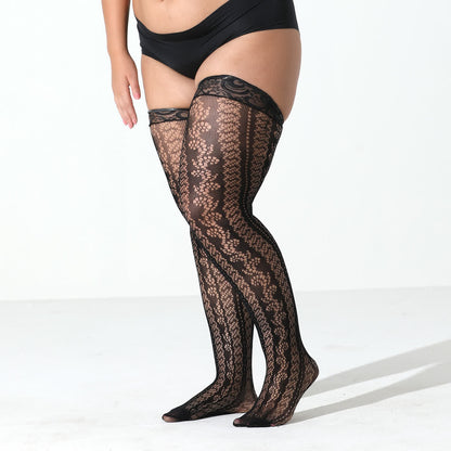 Jacquard-Netzstrümpfe mit Spitzenbesatz, halterlose Strümpfe (2 Paar)