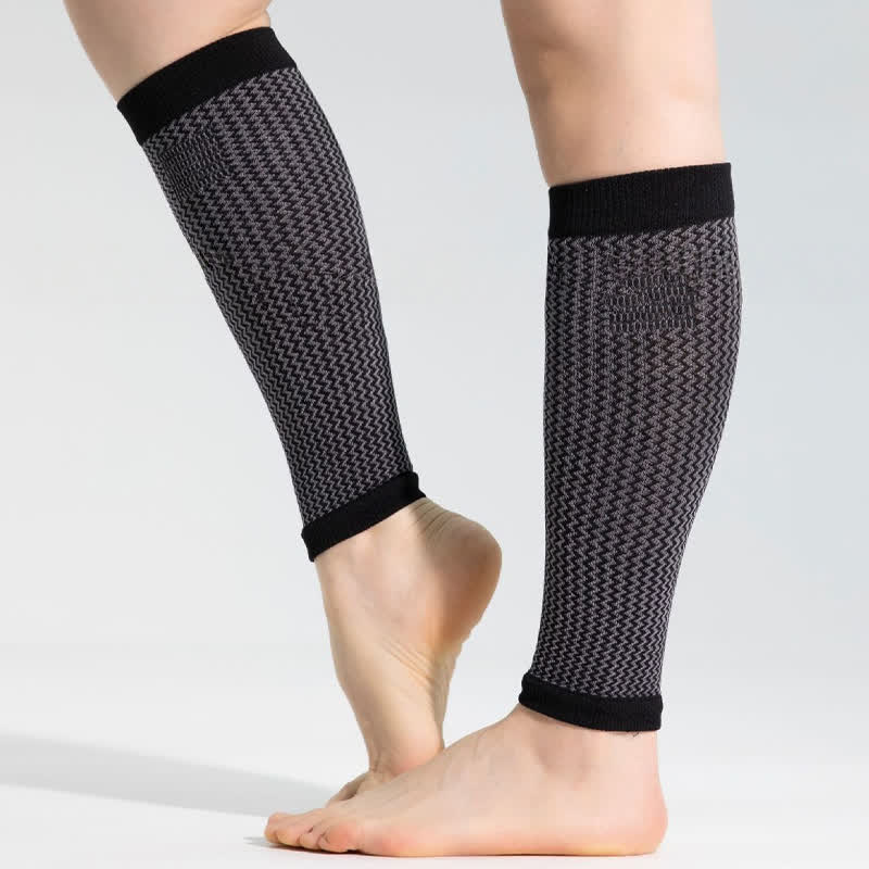 Sportliche Wadenkompressionsärmel mit Kontrastbesatz - Schwarz&Grau - Einheitsgröße - image 4