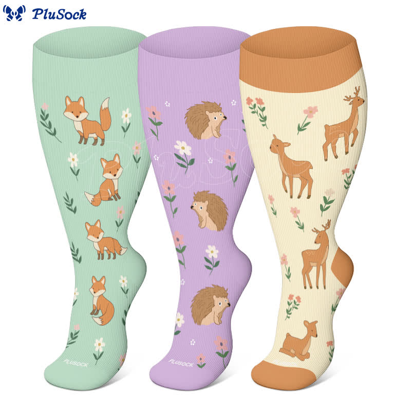 Kompressionsstrümpfe mit Tiermotiv und Blumenmuster in Übergröße (3 Paar) - image 1