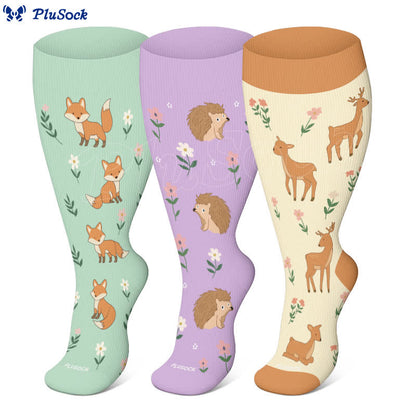 Kompressionsstrümpfe mit Tiermotiv und Blumenmuster in Übergröße (3 Paar) - image 1