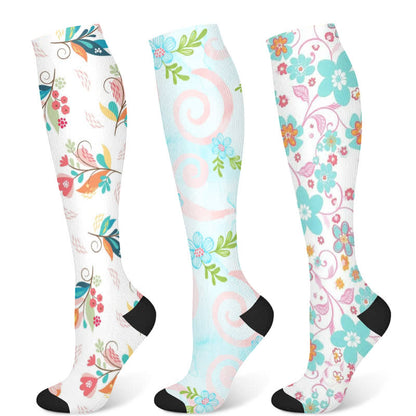 Kompressionsstrümpfe mit künstlerischem Blumenmuster (3 Paar) - Mehrfarbig - S/M - image 5