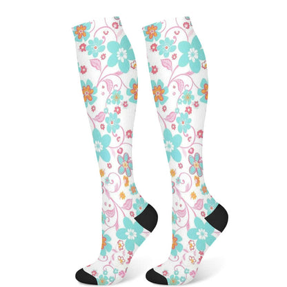 Kompressionsstrümpfe mit künstlerischem Blumenmuster (3 Paar) - Rosa und Grün (1 Paar) - S/M - image 8
