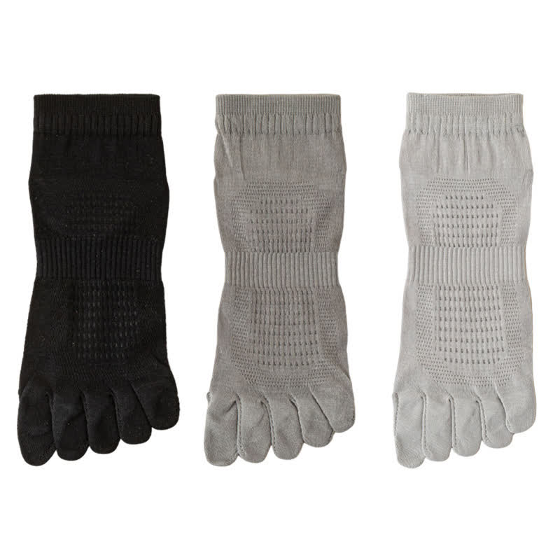 Zehensocken aus reinem Baumwollmesh (3 Paar) - Schwarz + Hellgrau + Dunkelgrau - EU39-45 (US6-11) - image 1