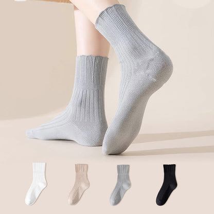 Locker sitzende Viertelsocken aus Baumwolle mit gekräuseltem Rand (4 Paar)