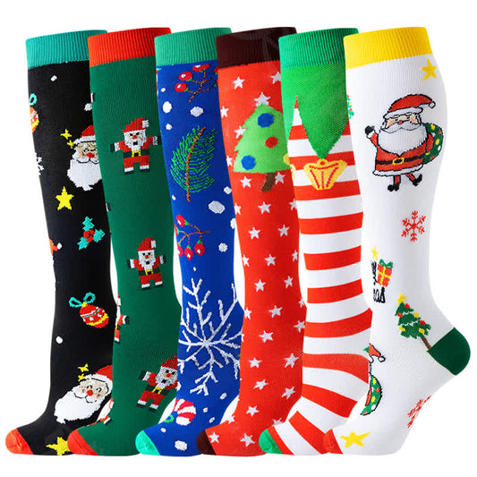 Kompressionsstrümpfe mit Weihnachtsmann-Weihnachtsbaummotiv (6 Paar) - Mehrfarbig - S/M - image 1