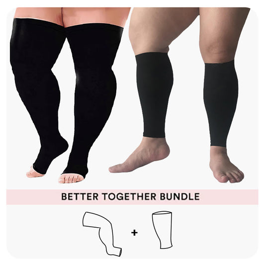 Bundle Übergröße Oberschenkelhohe Kompressionsstrümpfe + Wadenmanschetten - Schwarz - 7XL - 7XL - image 0