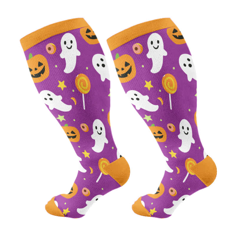 Kompressionsstrümpfe der Halloween Ghost-Serie in Übergröße (3 Paar) - Lila & Orange (1 Paar) - 4XL - image 6