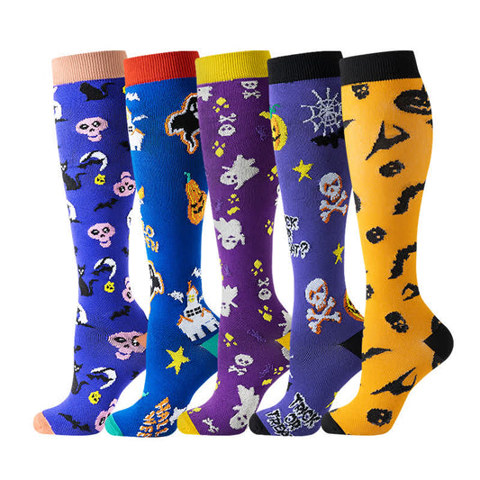Kompressionsstrümpfe der Halloween Skull Ghost-Serie (5 Paar) - Mehrfarbig - S/M - image 0
