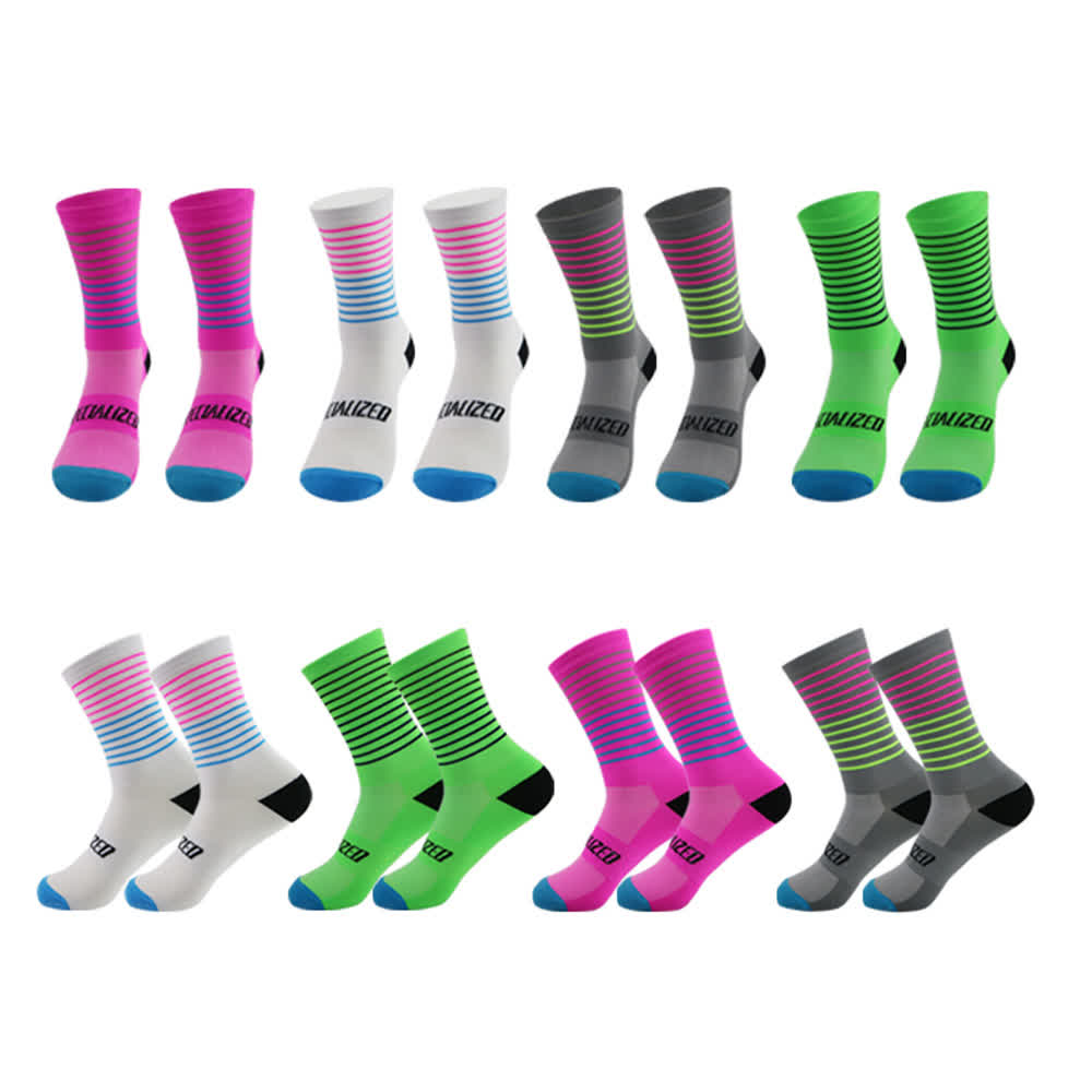 Radsport-Kompressionssocken mit Streifenmuster (4 Paar)