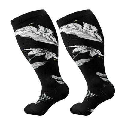 Kompressionsstrümpfe der Floral Leaf-Serie in Übergröße (3 Paar) - Schwarz - 4XL - image 6