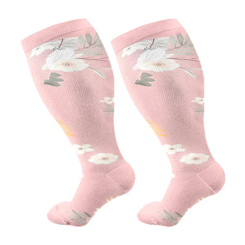 Kompressionsstrümpfe der Floral Leaf-Serie in Übergröße (3 Paar) - Rosa - 4XL - image 6