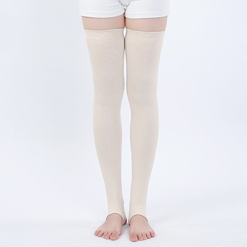 Hochelastische, rutschfeste Oberschenkelmanschetten aus reiner Baumwolle mit Steg - Beige - XL - image 7