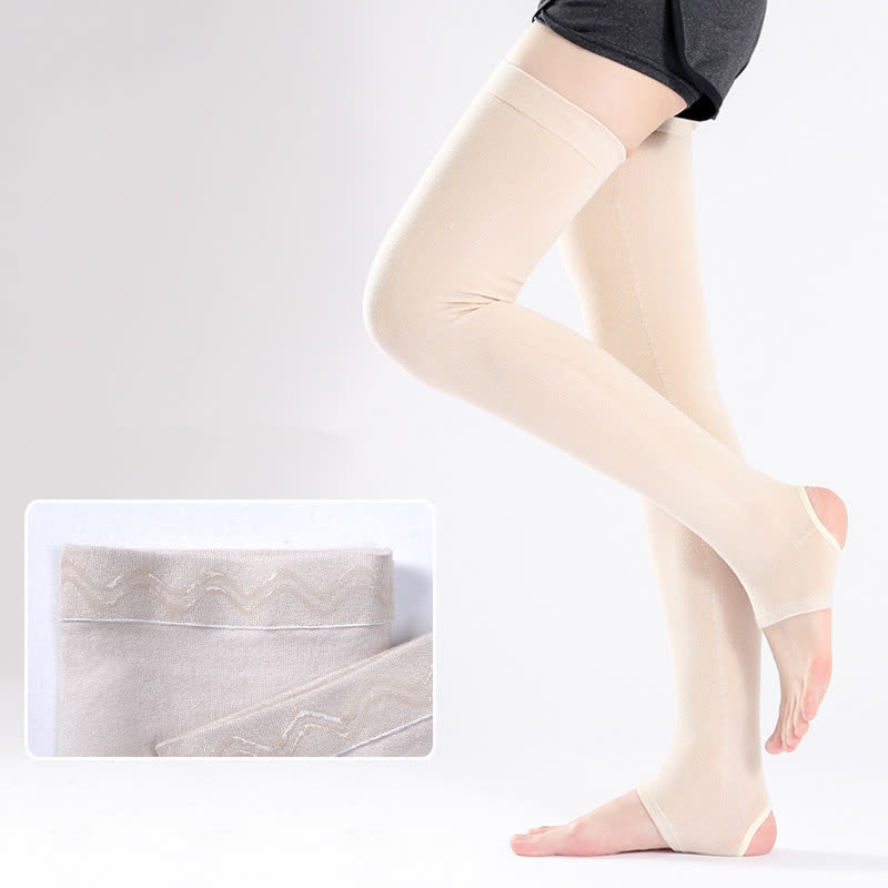 Einfarbige Oberschenkelmanschetten aus Baumwolle mit rutschfestem Silikongriff - Beige - XL - image 4