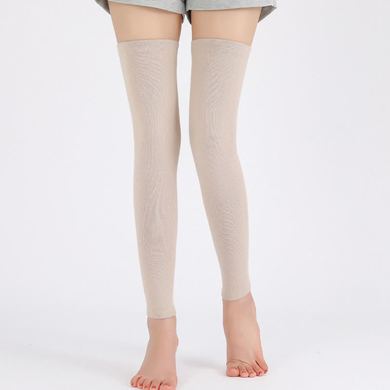 Einfarbige, dünne, elastische Strick-Oberschenkelärmel - Beige - XL - image 2