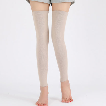 Einfarbige, dünne, elastische Strick-Oberschenkelärmel - Beige - XL - image 2