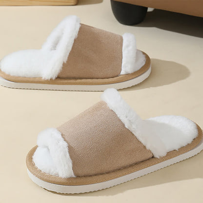 Wildleder-Slipper mit Fellbesatz