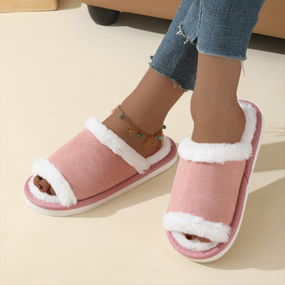 Wildleder-Slipper mit Fellbesatz