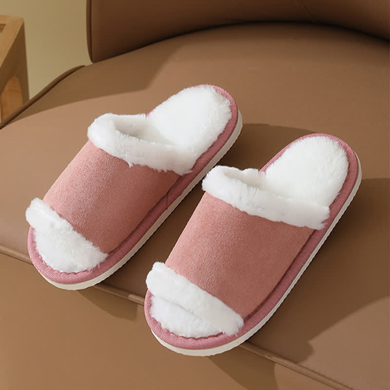 Wildleder-Slipper mit Fellbesatz