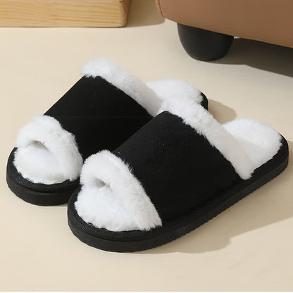 Wildleder-Slipper mit Fellbesatz