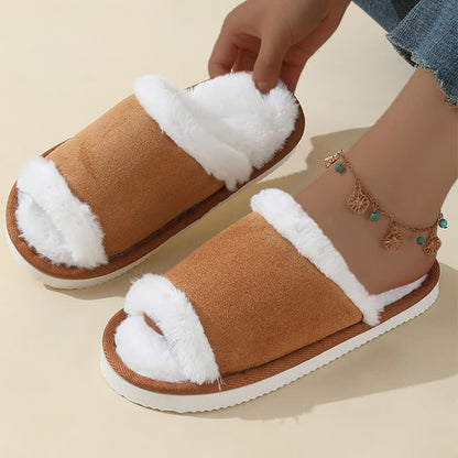 Wildleder-Slipper mit Fellbesatz