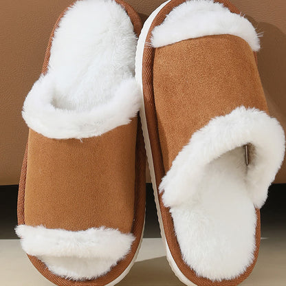 Wildleder-Slipper mit Fellbesatz