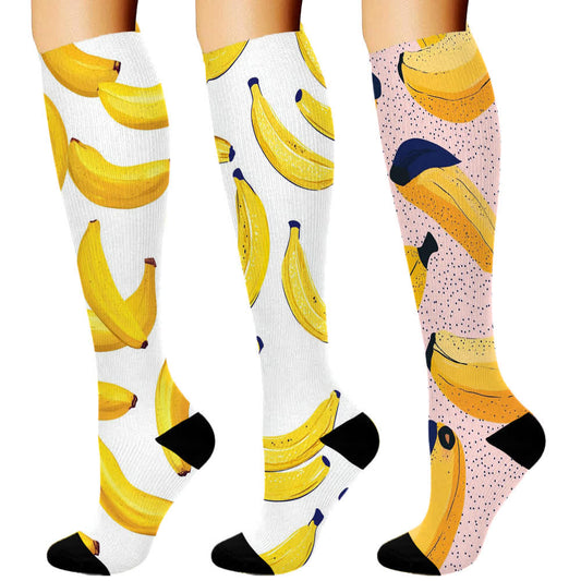Kompressionsstrümpfe der Banana Print-Serie (3 Paar) - Mehrfarbig - S/M - image 1
